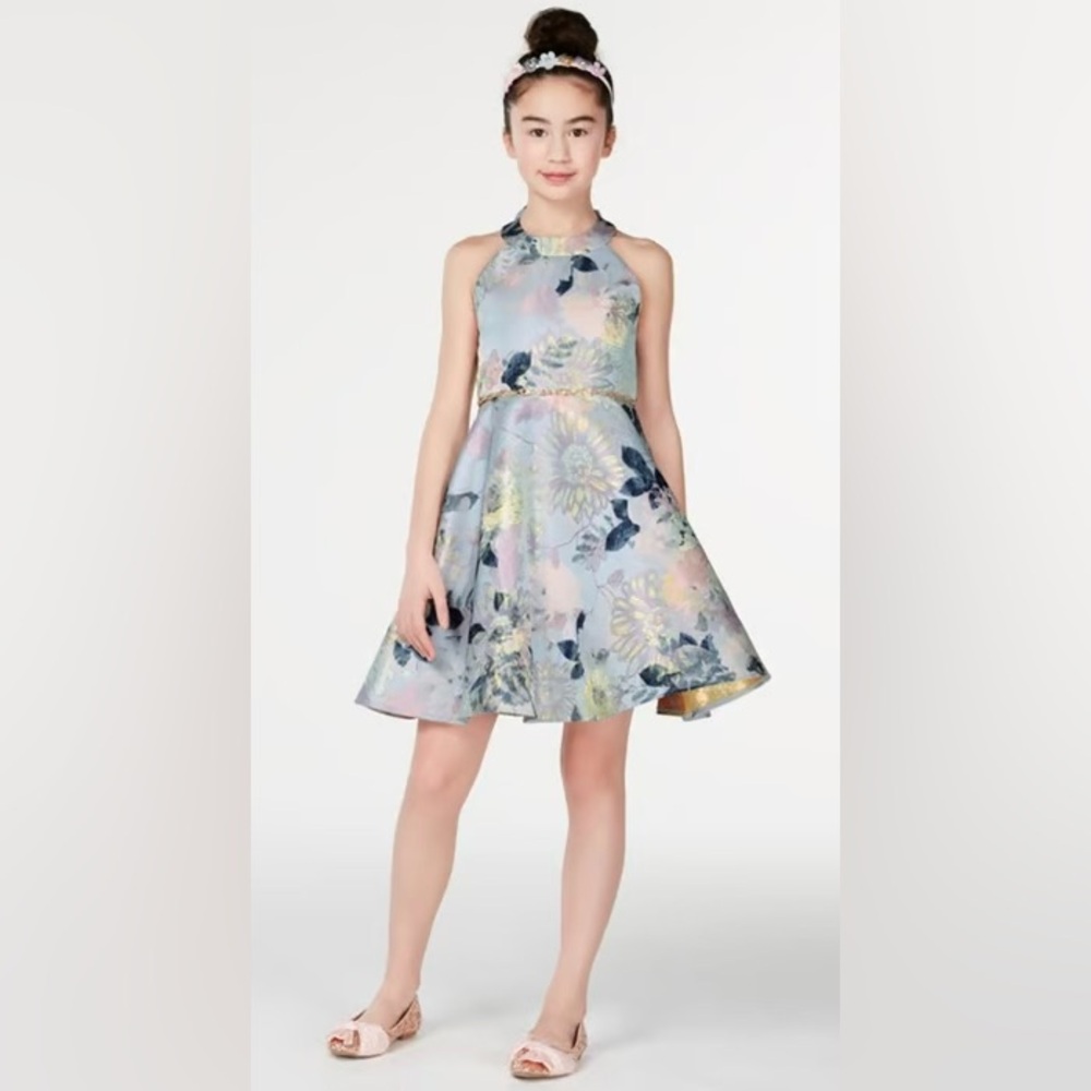 Gorgeous Floral Halter Dress with Beaded Waist